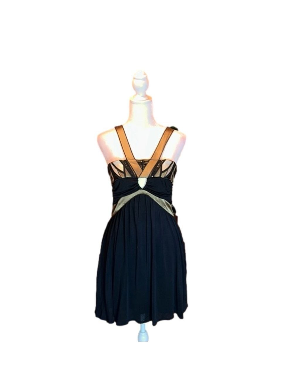 MARCIANO Sexy Black w/ Gold Trim Silk Cocktail Party Dress Size S